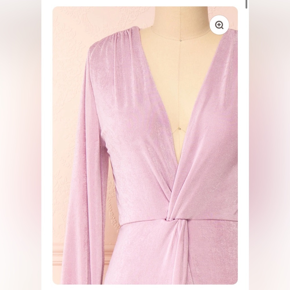 Elegant Lilac Long-Sleeve Draped Evening Dress - Picture 5 of 16